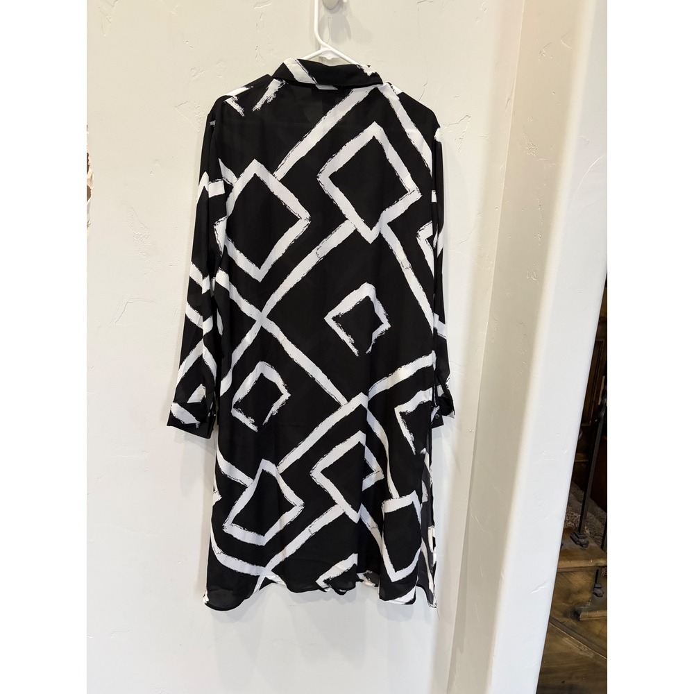 Ashley Stewart Womens Black White Geometric Diamond Print Button Down Dres 18/20 - Picture 4 of 5